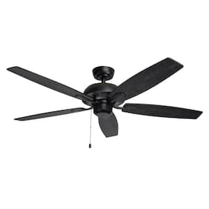 Newport 52 in. 3-Speed Ceiling Fan Matte Black Pull Chain Light Kit, Remote Control or Wall Control Adaptable