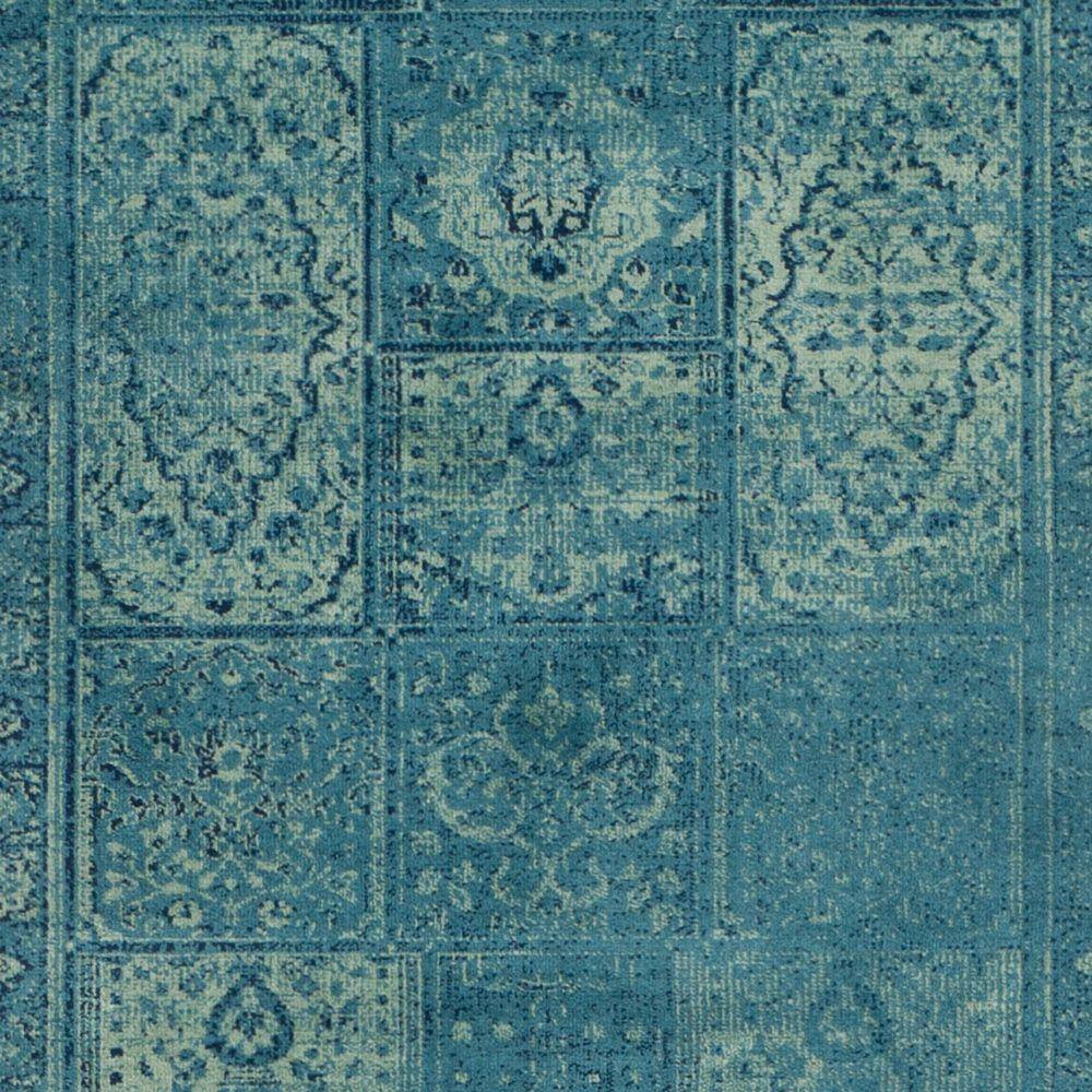 Turquoise and Multi Wool Silk Vintage Runner Rug