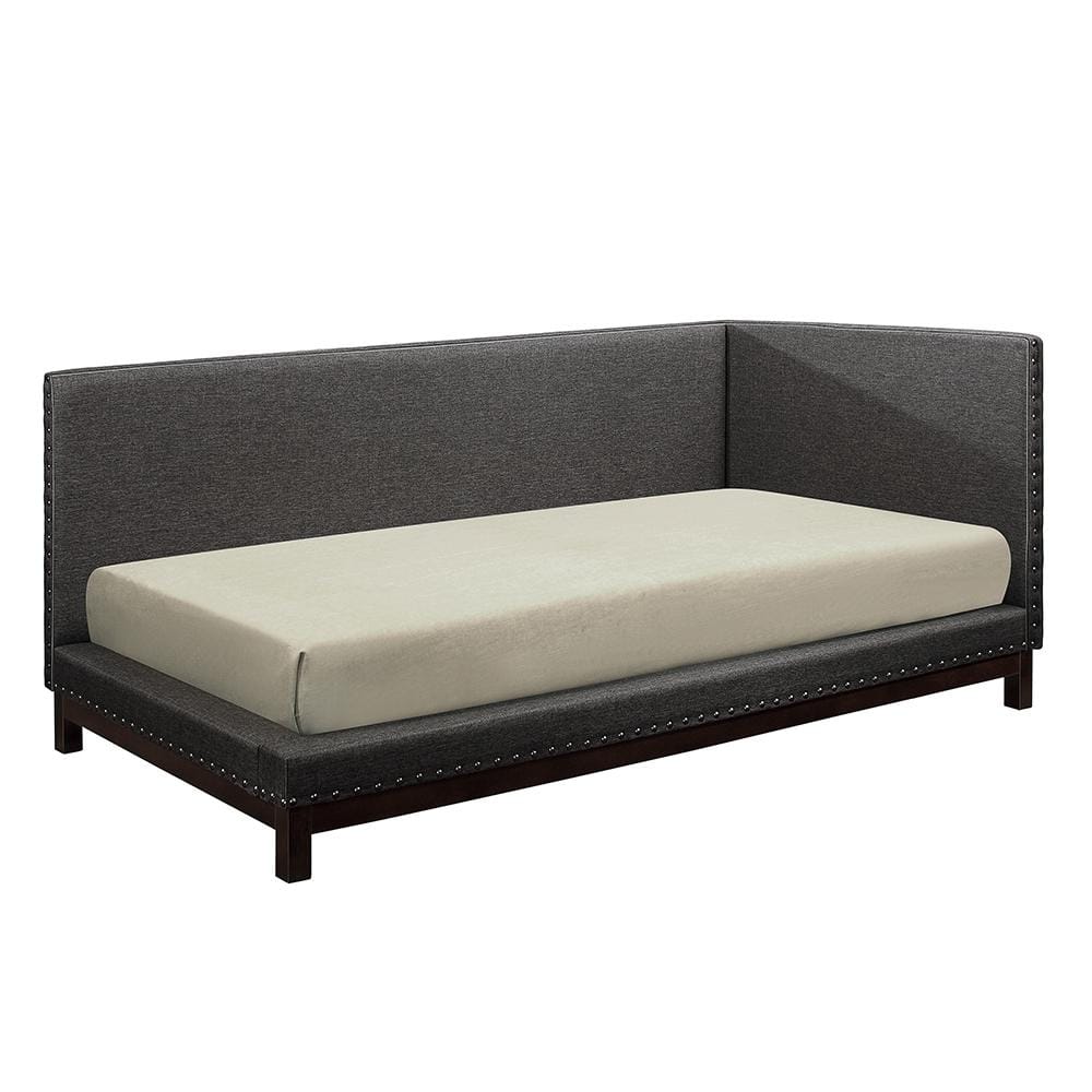 Twin Dark Gray Upholstered Wood Frame Daybed with Nailhead Trim