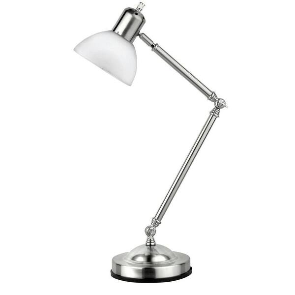 Illumine 26.5 in. Polished Steel Desk Lamp with Frost Glass Shade