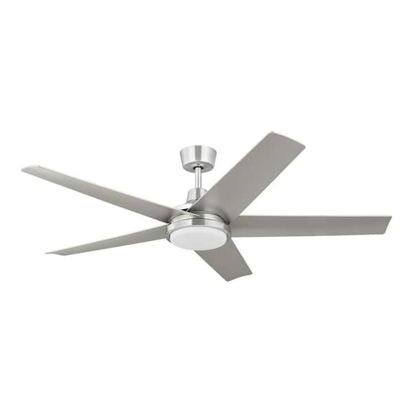 Hampton Bay Ladshaw 60 in. Indoor/Outdoor Wet Rated Brushed Nickel Ceiling Fan with Adjustable White LED and Remote Included