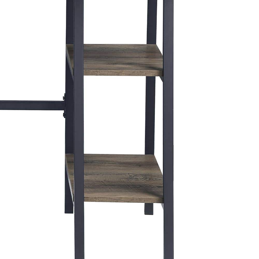 Rustic Oak and Black Wood Writing Desk with Shelves