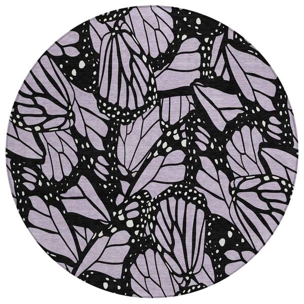 Chantille Machine Washable Indoor/Outdoor Abstract ACN2846 Lavender 8 ft. x 8 ft. Round Rug