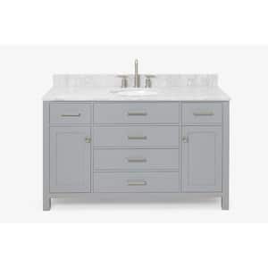Hampton 55 in. W x 22 in. D Bath Vanity in Grey with Marble Vanity Top in White