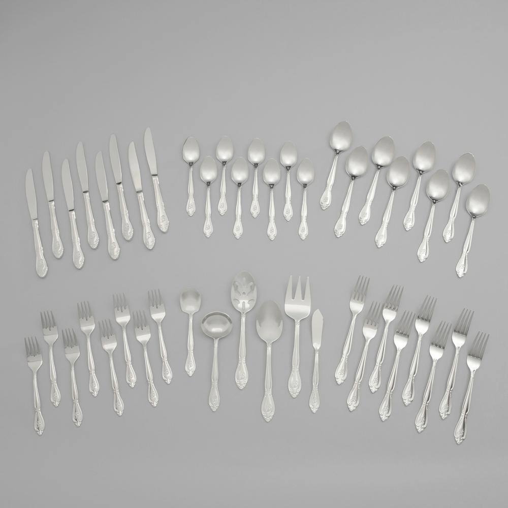 RiverRidge Home RiverRidge Rose Flatware 46-Piece Monogrammed Stainless Steel Silverware Set for 8