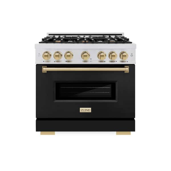 ZLINE Kitchen and Bath Autograph 36 in. Classic Gas Range with 6 Burners and Convection Gas Oven in Satin Steel with Black and Bronze Accents