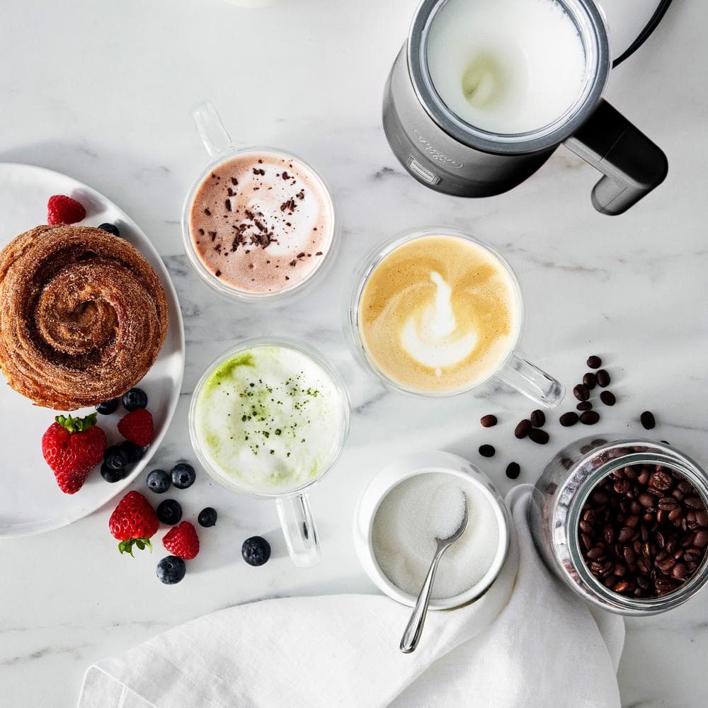 White Ceramic 10oz Electric Milk Frother with 4-in-1 Function