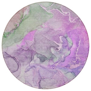 HomeRoots Purple 8 ft. Round Geometric Indoor / Outdoor Area Rug ...