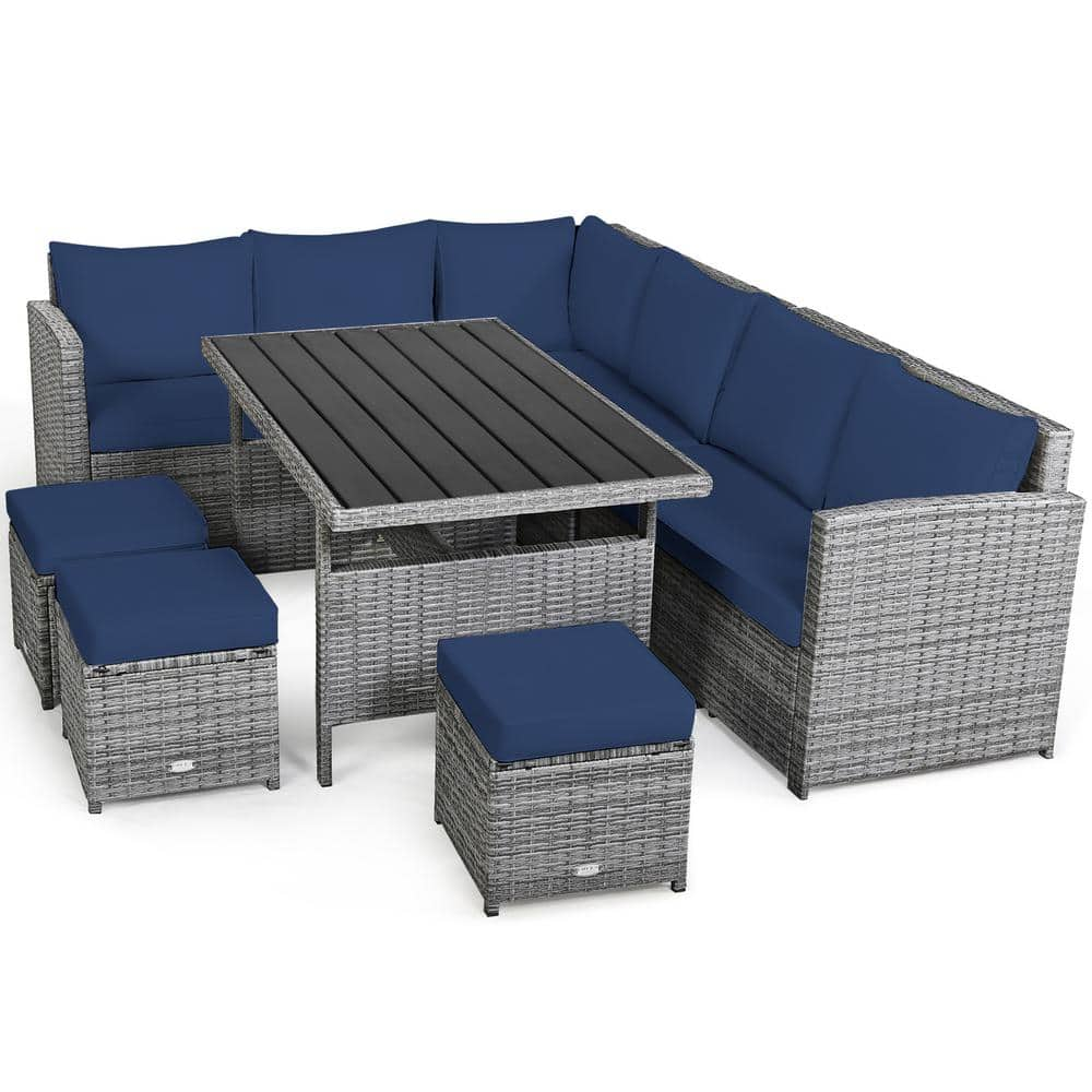 Gymax 7-Piece Rattan Patio Sectional Sofa Set Conversation Set With ...