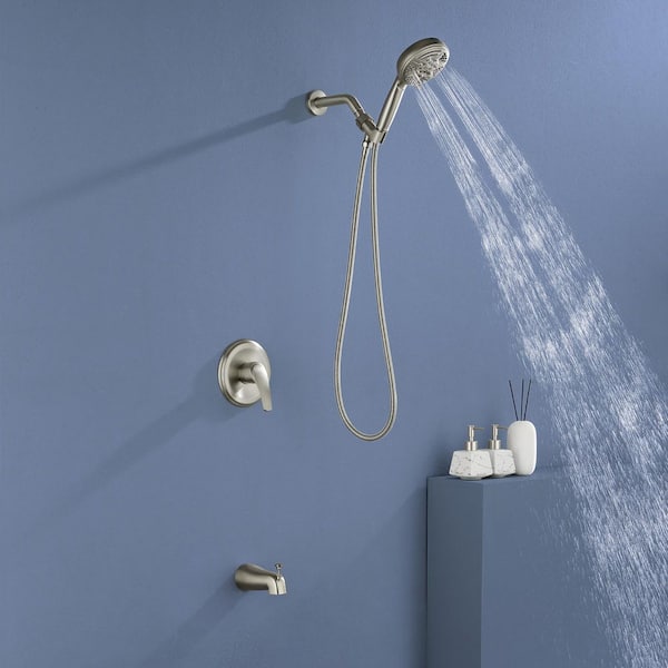 Single Handle 9-Spray Tub and Shower Faucet 2.5 GPM in Brushed Nickel Valve Included