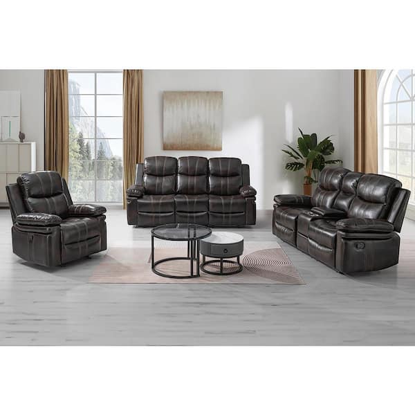 New Classic Furniture Kellen 3-piece Brown Faux Leather Manual Living Room Set