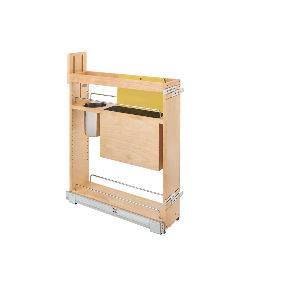 Natural Maple Wood Base Cabinet Knife Block Pull Out Organizer
