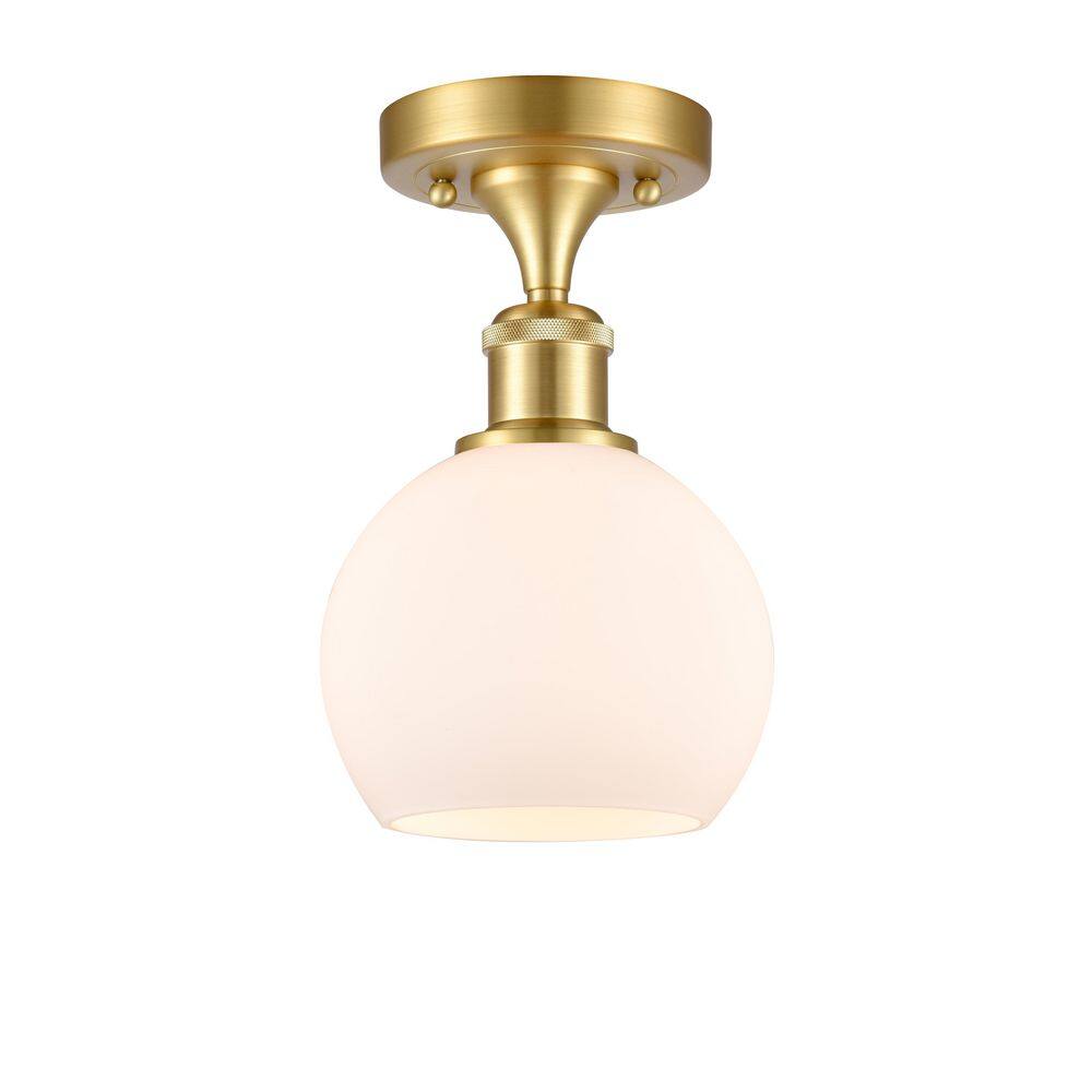 Athens 6 in. 1-Light Satin Gold Industrial Semi-Flush Mount with Frosted Glass Shade price history on PriceWatchPro