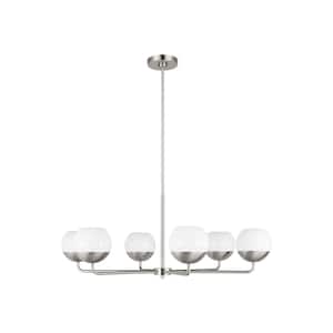 Alvin 6-Light Brushed Nickel Chandelier with Milk Glass Shades