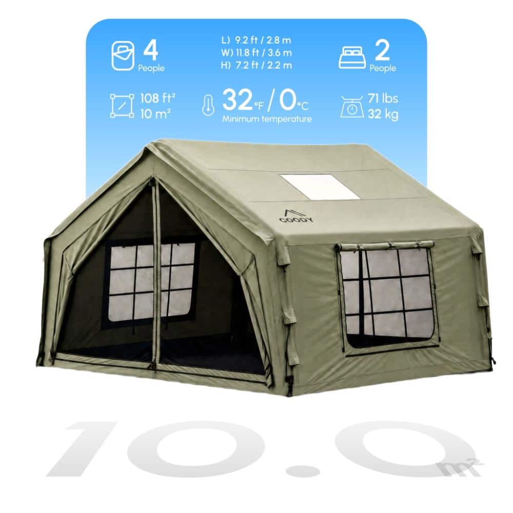 8 ft. x 11 ft. Inflatable Tent Glamping Tents for 4 Person Easy Setup 4 Season Waterproof Outdoor Tent Beige