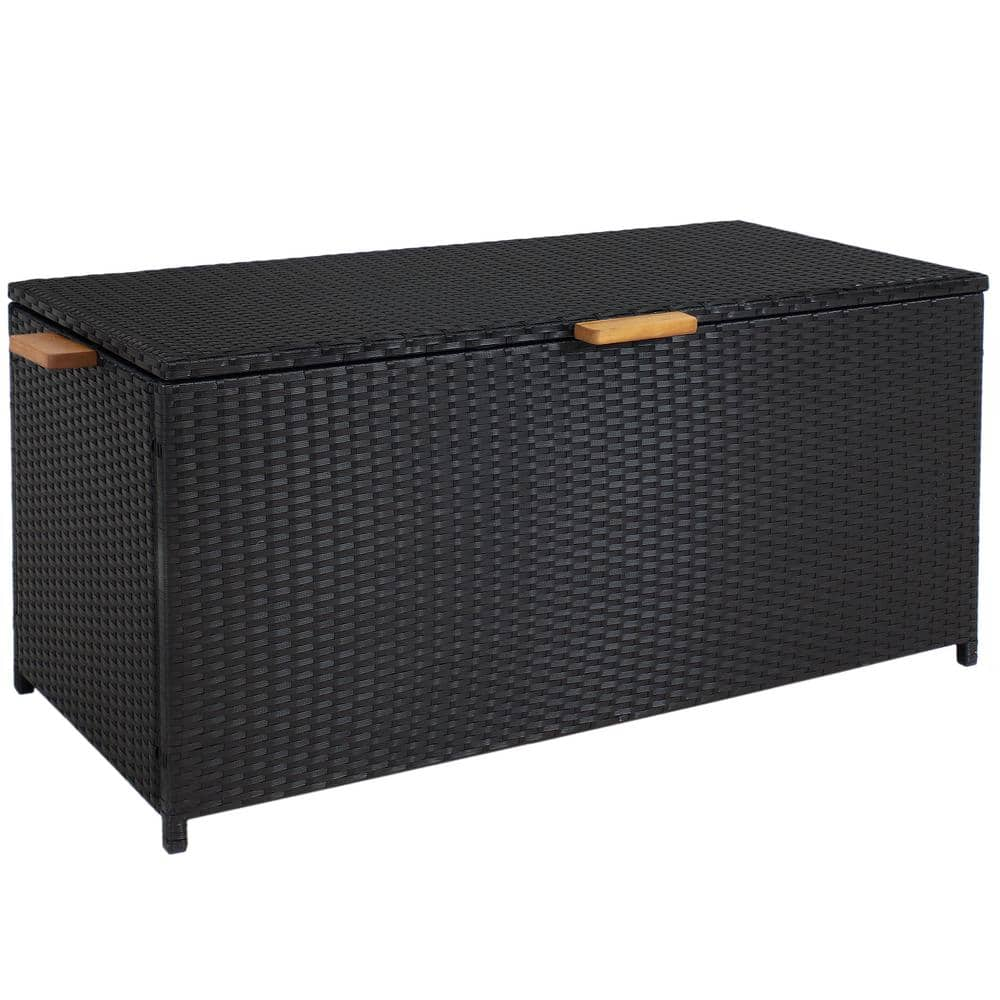 Sunnydaze 75 gal. 51" W x 21.25" D x 23.5" H Black Resin Wicker Deck Box