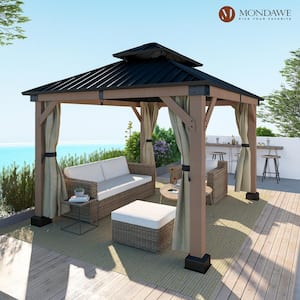Beverly Hills 10 ft. x 12 ft. Outdoor Fir Solid Wood Frame Patio Gazebo Canopy Shelter Galvanized Steel Hardtop Curtain