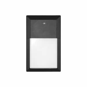 12-Watt Black Outdoor Integrated LED Mini Wall Pack Light in Soft White with Photocell