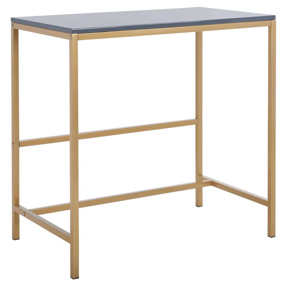Glossy Light Grey & Gold Scandinavian Wood Writing Desk - 34"