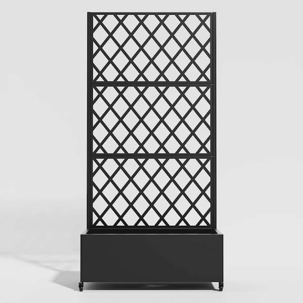 SpassWay 6 ft. H x 3 ft. W Metal Planter Box with Trellis Black