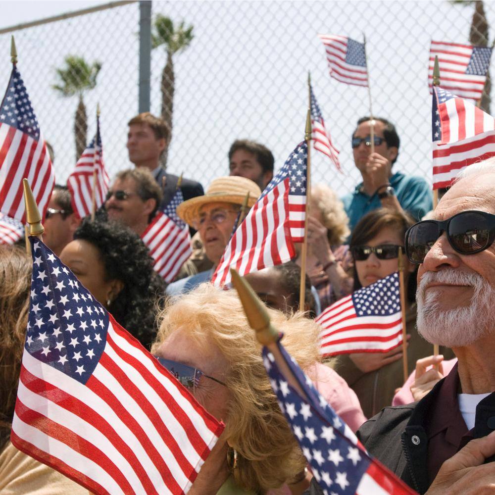 Pack of 50 USA 4x6 Inch Wooden Stick Flags with Golden Spear Top