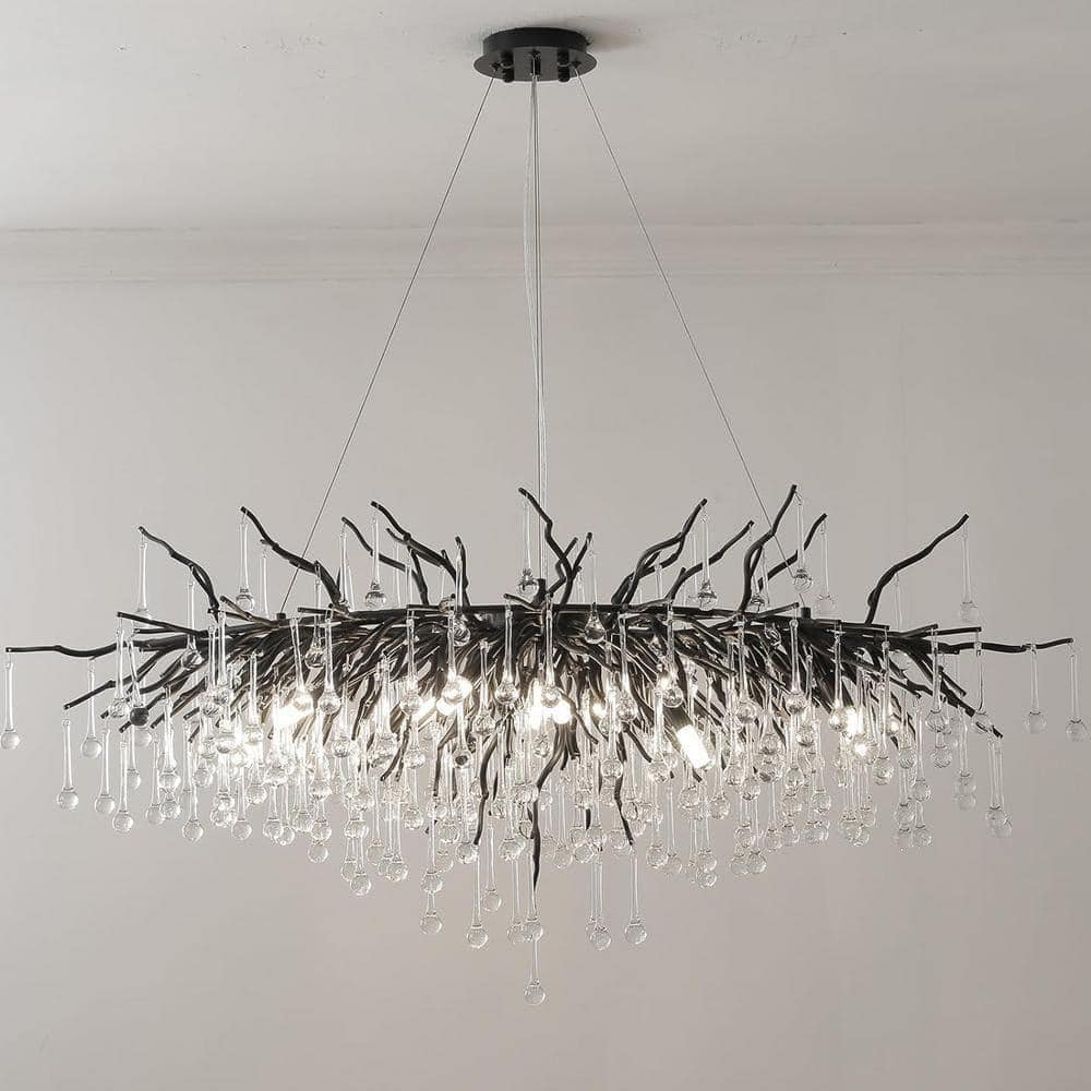 Gleam Flare Modern Chandelier 47 in. 13-Lights Black Luxury
