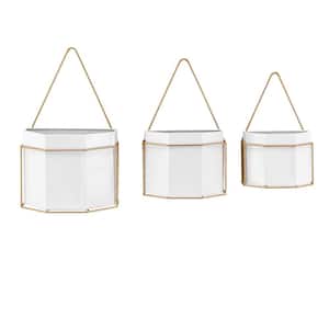 Geometric White and Gold Metal Wall Mounted Planters (Set of 3)
