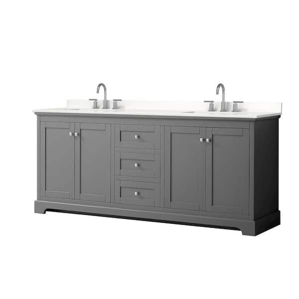 Wyndham Collection Avery 80 in. W x 22 in. D x 35 in. H Double Bath Vanity in Dark Gray with White Quartz Top