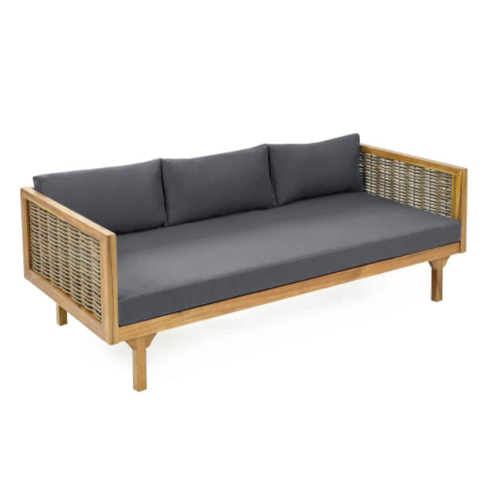 Acacia Wood Outdoor Day Bed with Gray Cushions, Water Resistant price history on PriceWatchPro