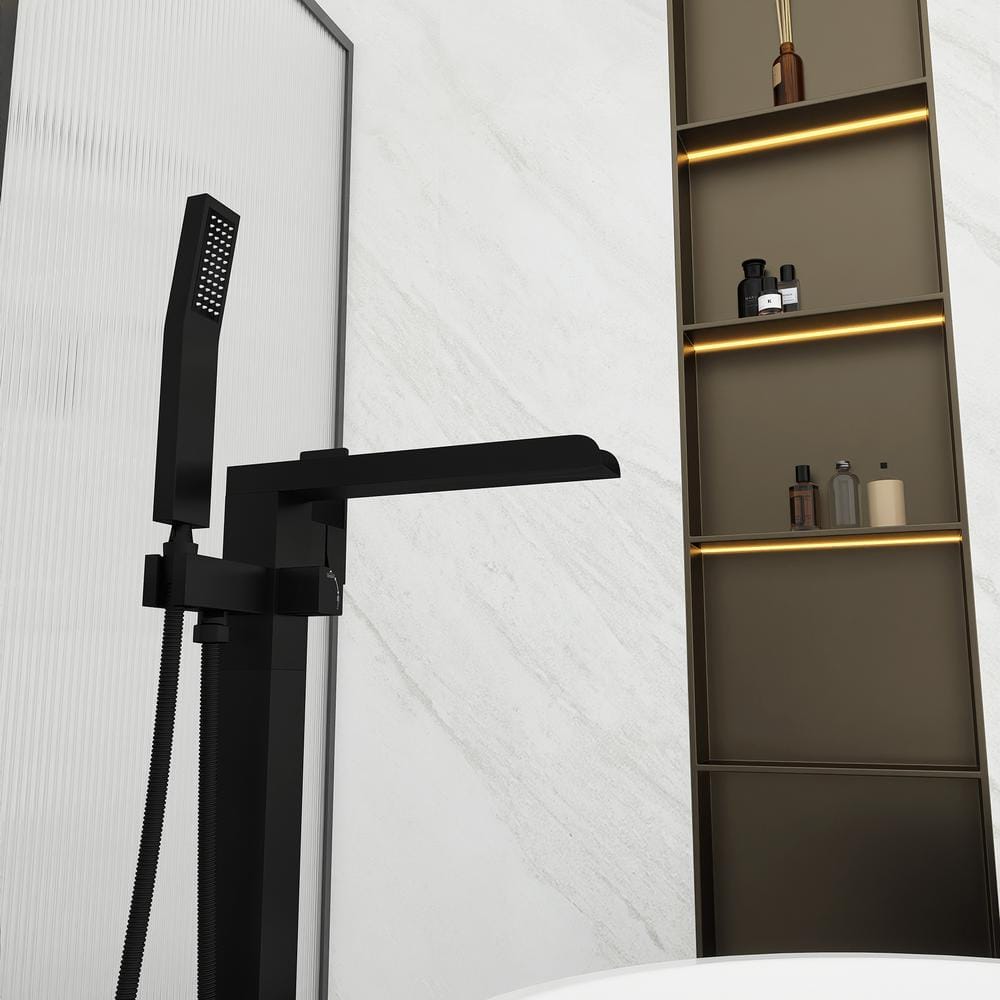 Matte Black Brass Floor-Mounted Freestanding Tub Filler