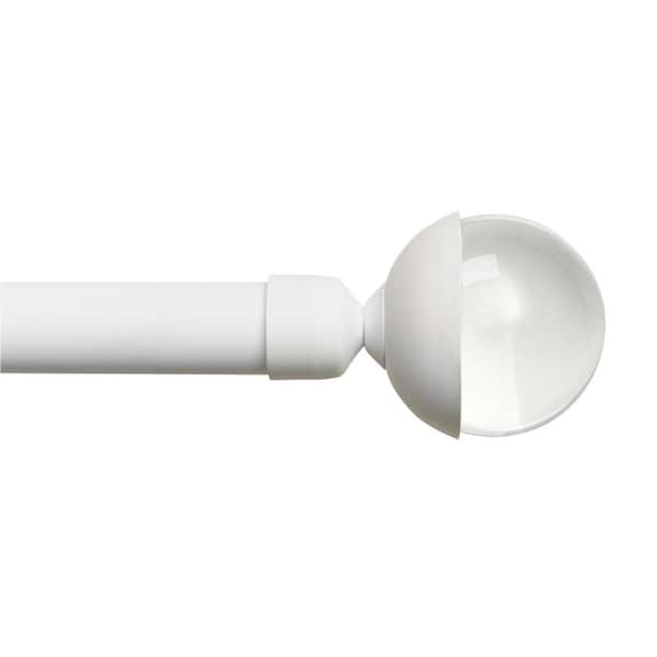 EXCLUSIVE HOME Eleanor 66"-120" Adjustable Length Single Curtain Rod Kit in White with Half-Clear Ball Finial
