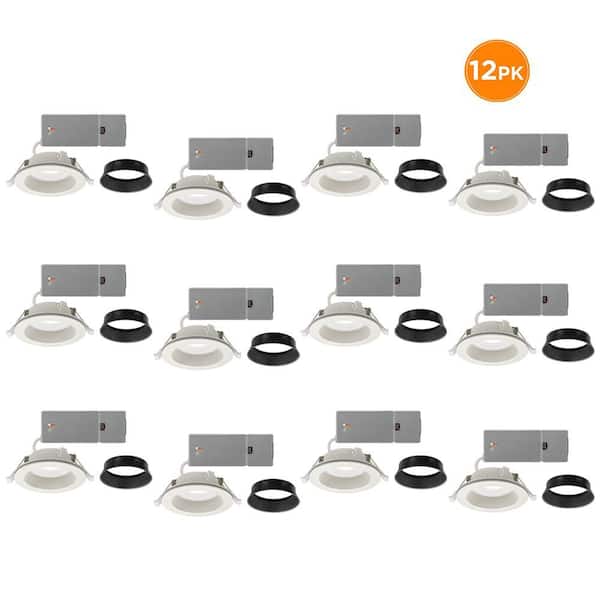 Commercial Electric 4 in. Adjustable CCT Integrated LED Canless Recessed Light Trim with Night Light 650 Lumens Reduces Glare (12-Pack)