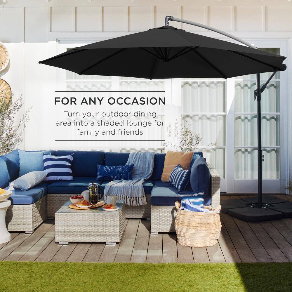 10ft Black Aluminum Offset Hanging Patio Umbrella with Easy Tilt Adjustment