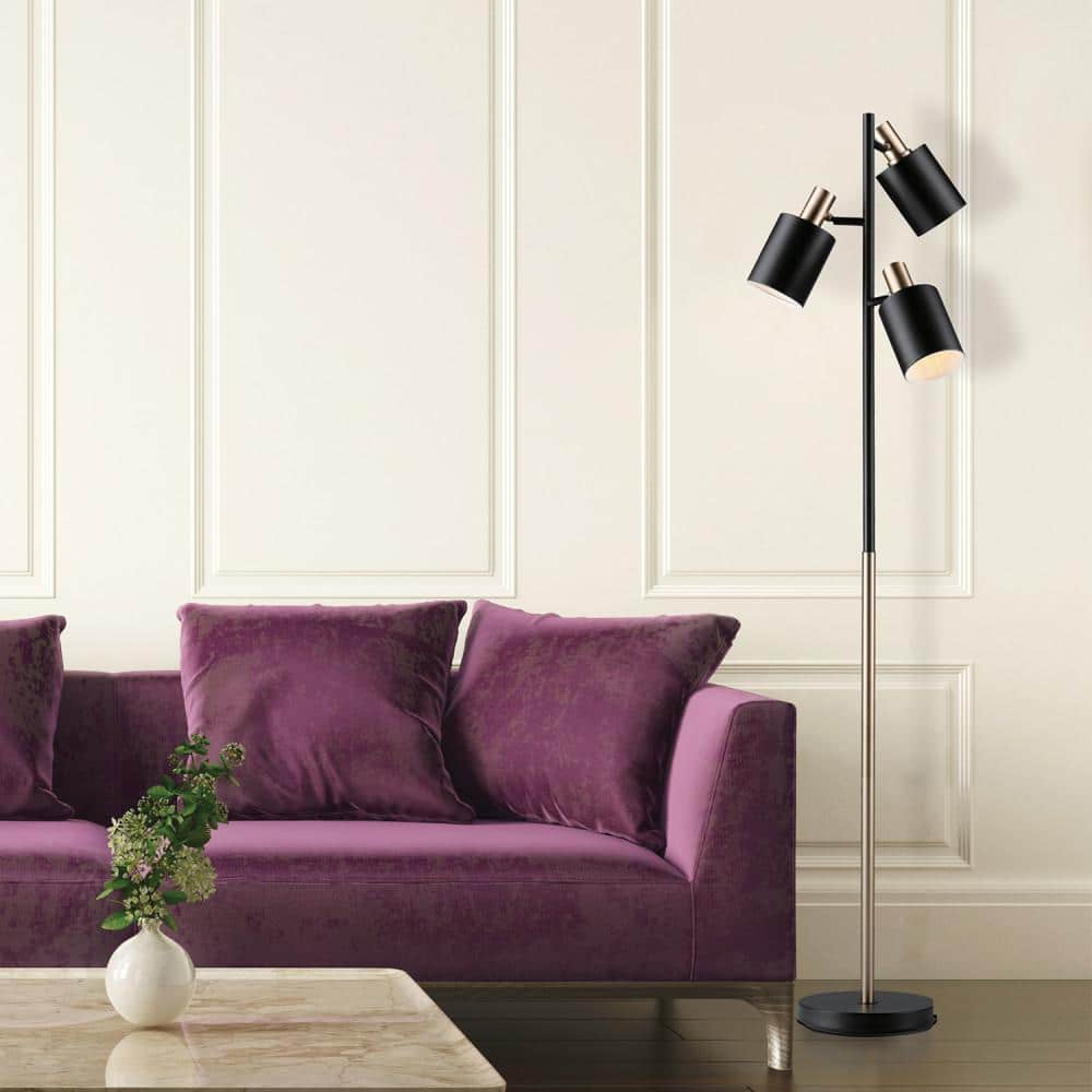 Adjustable 67'' Matte Black 3-Light Track Tree Floor Lamp