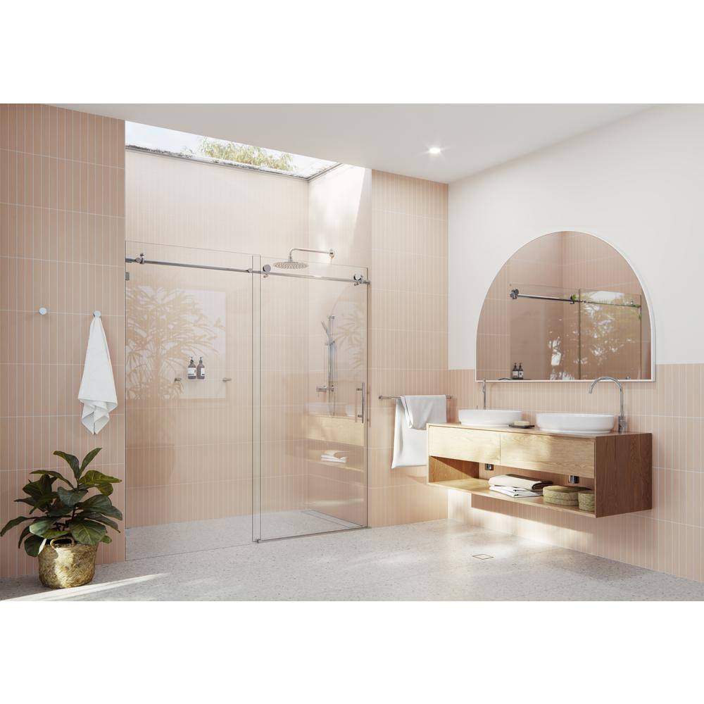 Polished Chrome Frameless Sliding Shower Door with Clear Glass Panels