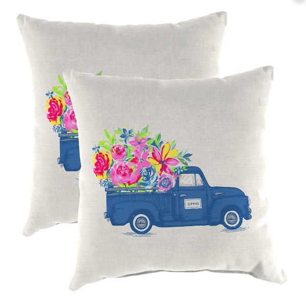 Jordan Manufacturing 14 in. L x 14 in. W x 4 in. T Square Outdoor Throw Pillow in Flower Delivery (2-Pack)
