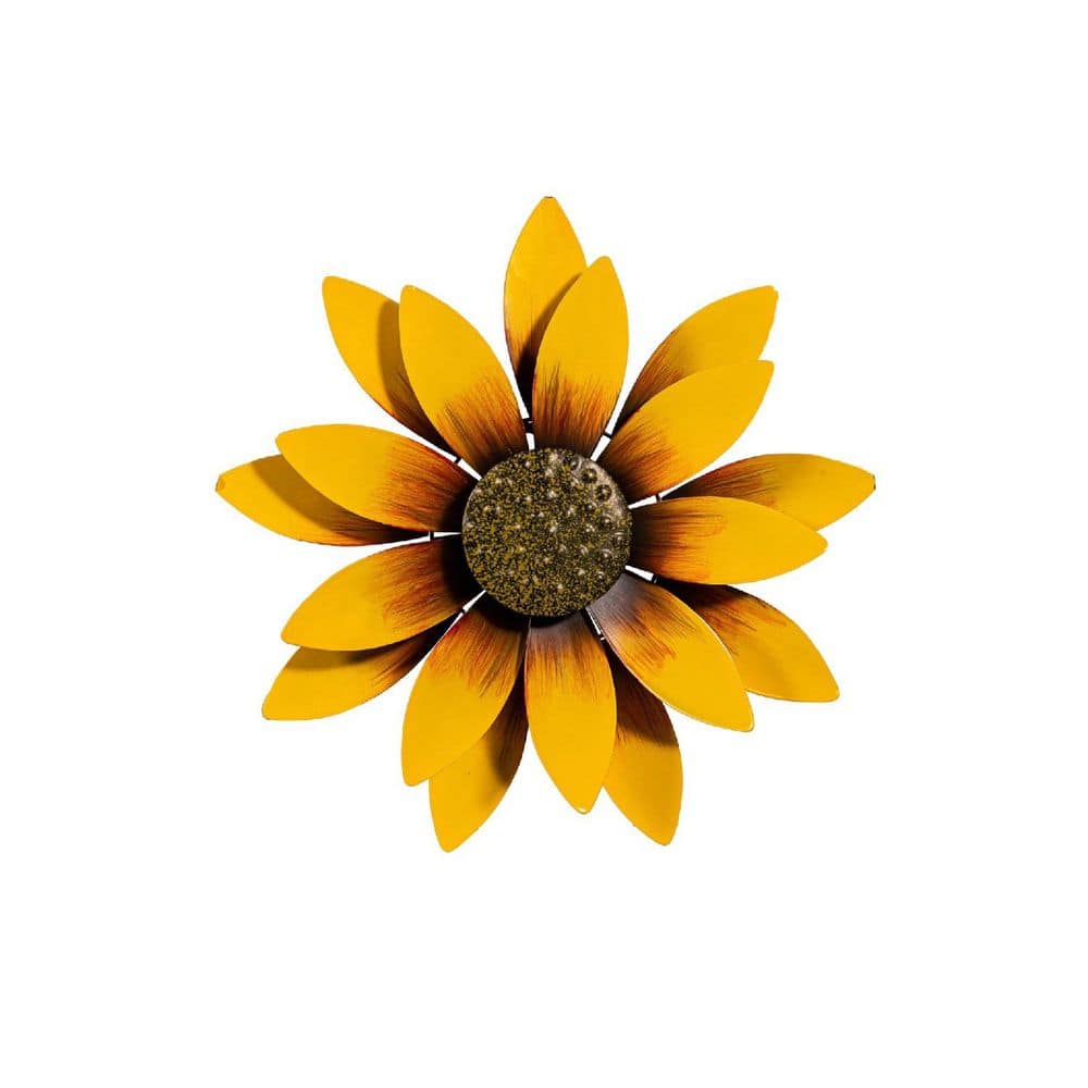 13 in. W x 13 in. H Yellow Metal Outdoor Sunflower 3D Wall
