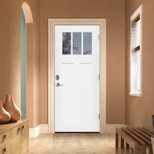 36 in. x 80 in. Left-Hand Craftsman Lite Modern White Painted Fiberglass Prehung Front Door with Brickmould