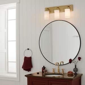 Vetivene 24 in. 3-Light Natural Brass Vintage Bathroom Vanity Light with Opal Glass Shades