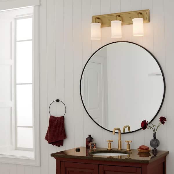 Vetivene 24 in. 3-Light Natural Brass Vintage Bathroom Vanity Light with Opal Glass Shades
