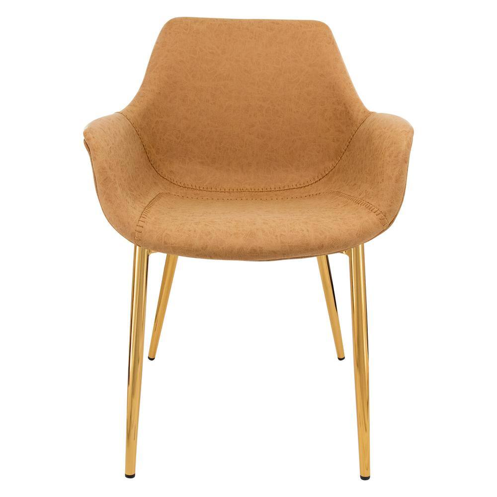 Light Brown High Metal Arm Chair with Faux Leather Upholstery