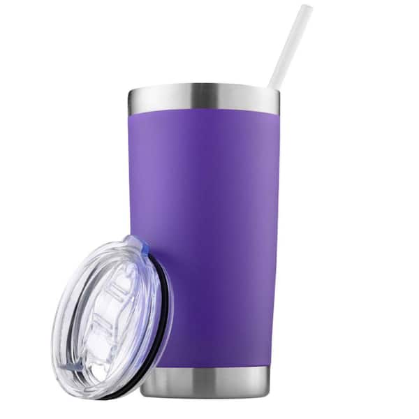 Zulay Kitchen 20 oz. Stainless Steel Insulated Tumbler with Lid and Straw - Purple