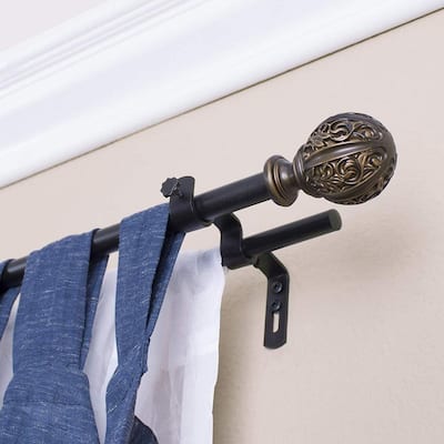 48 in. - 86 in. Double Curtain Rod in Vintage Bronze with Leaf Ball Finial