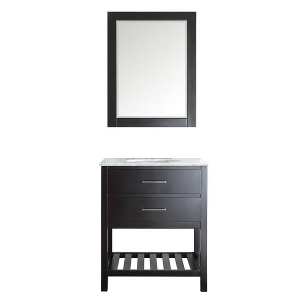 Vinnova Foligno 30 in. W x 22 in. D x 36 in. H Vanity in Espresso with Marble Vanity Top in White with White Basin and Mirror