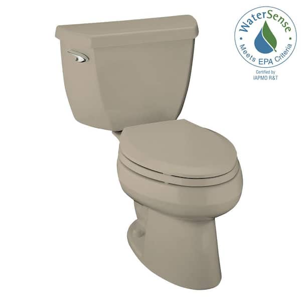 KOHLER Wellworth Classic 2-Piece 1.28 GPF High-Efficiency Elongated Toilet in Sandbar (No Seat)