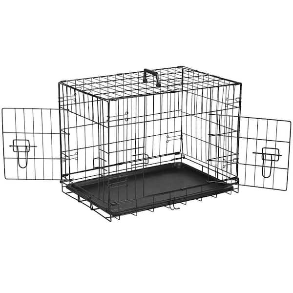 Tunearary 24 in. Wire Double Door Collapsible Round Corner Dog Crate with Divider and Leak Proof Tray