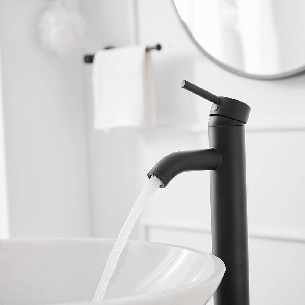 Matte Black Single Handle Vessel Sink Faucet with Drain Assembly