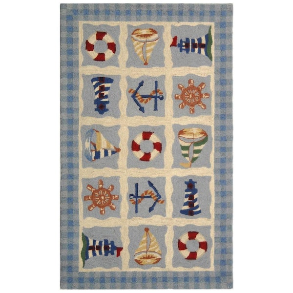 SAFAVIEH Chelsea Ivory 3 ft. x 5 ft. Plaid Border Nautical Area Rug