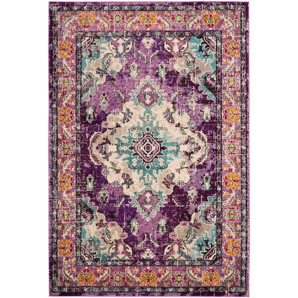 SAFAVIEH Monaco Violet/Light Blue 11 ft. x 15 ft. Distressed Border Medallion Area Rug