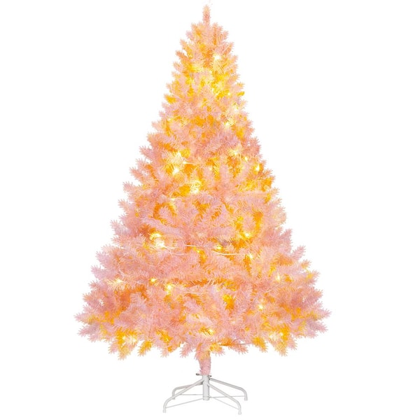 6 ft. Pink Prelit Fir Artificial Christmas Tree with Realistic Branches, 250 Warm White LED Lights and 1000 Tips